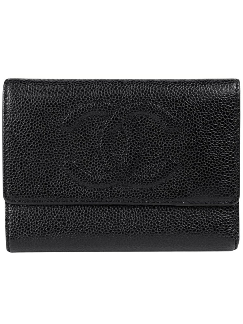 Chanel Trifold Wallet CC Logo Caviar Leather Black